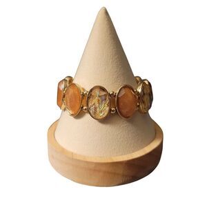 Elegant Gold and Peach  Bracelet with Faux Gems
